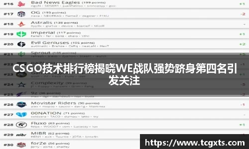 CSGO技术排行榜揭晓WE战队强势跻身第四名引发关注